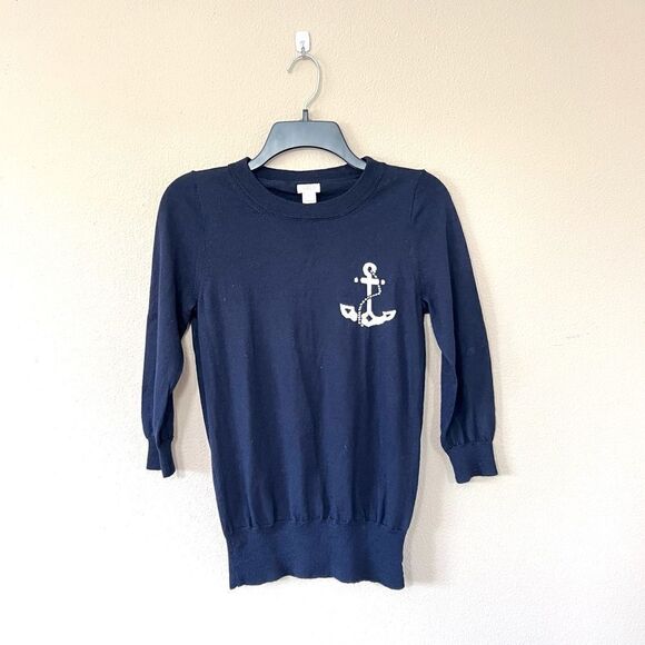 J. Crew Nautical 100% Merino Wool Anchor Top - Picture 1 of 4